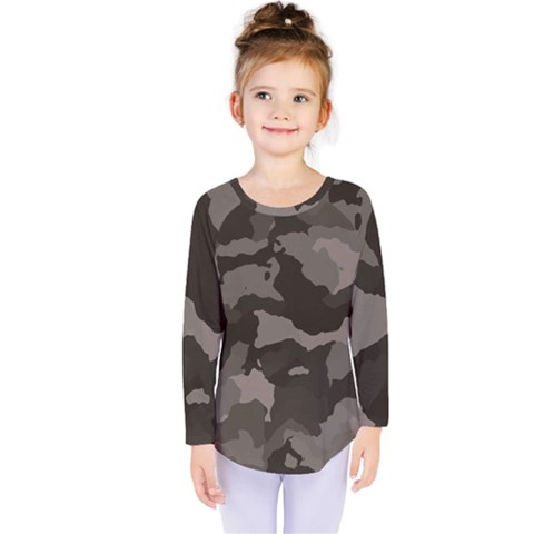 Background For Scrapbooking Or Other Camouflage Patterns Beige And Brown Kids  Long Sleeve Tee by Nexatart