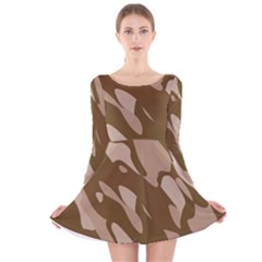 Background For Scrapbooking Or Other Beige And Brown Camouflage Patterns Long Sleeve Velvet Skater Dress by Nexatart