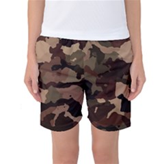 Background For Scrapbooking Or Other Camouflage Patterns Beige And Brown Women s Basketball Shorts by Nexatart