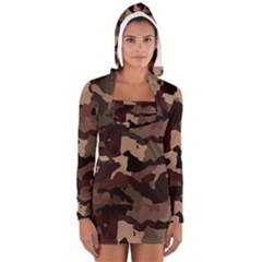 Background For Scrapbooking Or Other Camouflage Patterns Beige And Brown Women s Long Sleeve Hooded T-shirt by Nexatart