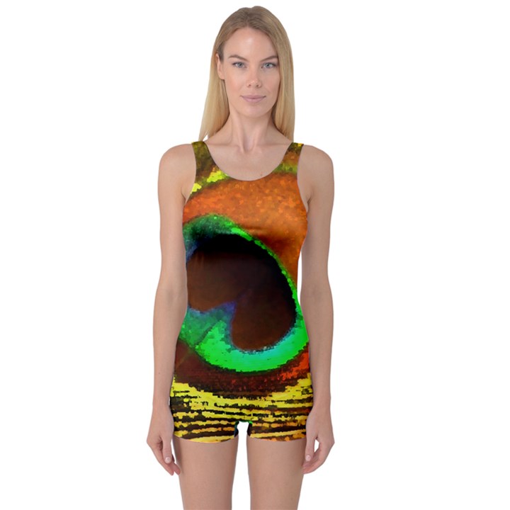 Peacock Feather Eye One Piece Boyleg Swimsuit