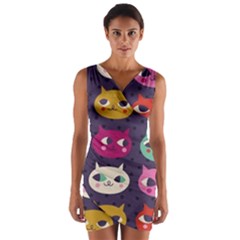 Colorful Kitties Wrap Front Bodycon Dress by Brittlevirginclothing