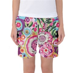 Colorful Flower Pattern Women s Basketball Shorts by Brittlevirginclothing