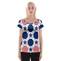 Patriotic Symbolic Red White Blue Women s Cap Sleeve Top by Nexatart