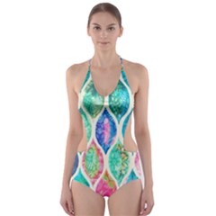 Rainbow Moroccan Mosaic  Cut-out One Piece Swimsuit by Brittlevirginclothing