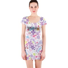 Colorful Flower Short Sleeve Bodycon Dress by Brittlevirginclothing