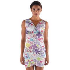 Colorful Flower Wrap Front Bodycon Dress by Brittlevirginclothing