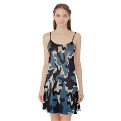 Blue Water Camouflage Satin Night Slip by Nexatart