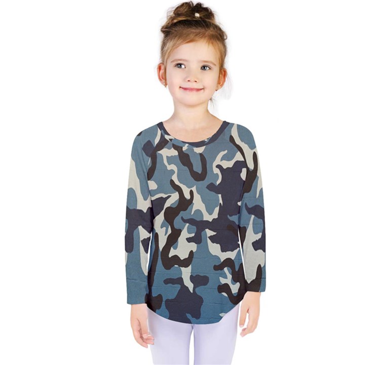 Blue Water Camouflage Kids  Long Sleeve Tee