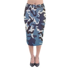 Blue Water Camouflage Velvet Midi Pencil Skirt by Nexatart