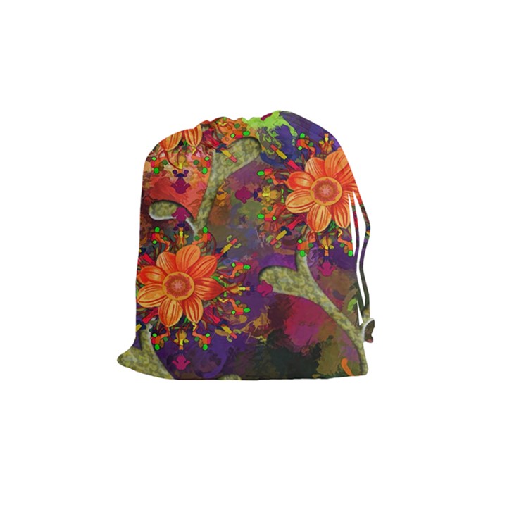 Abstract Flowers Floral Decorative Drawstring Pouches (Medium) 