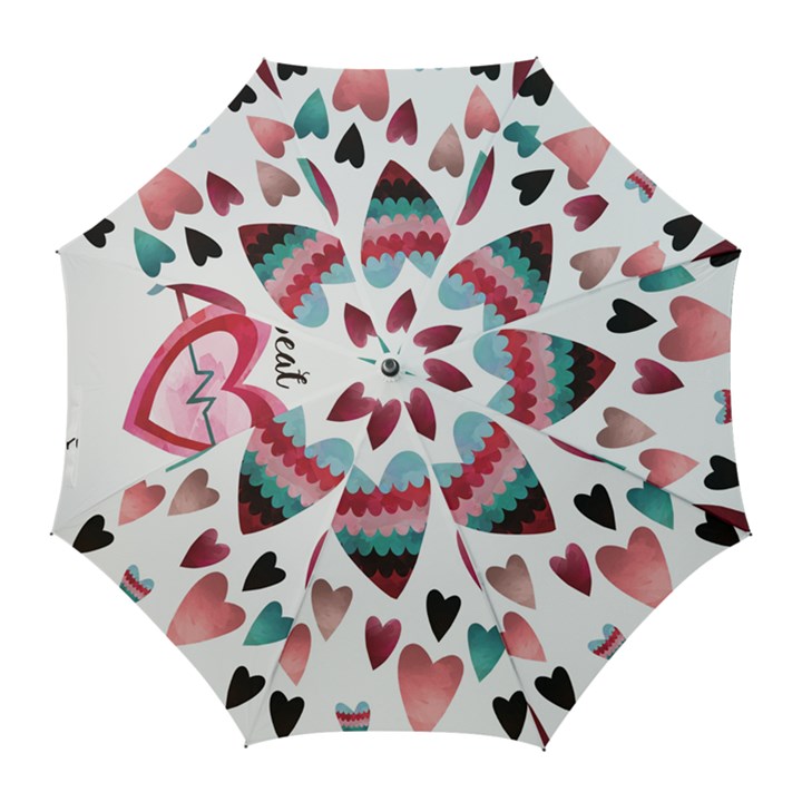 You Are My Beat / Pink And Teal Hearts Pattern (white)  Golf Umbrellas