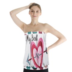 You Are My Beat / Pink And Teal Hearts Pattern (white)  Strapless Top by FashionFling