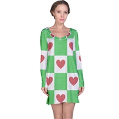 Fabric Texture Hearts Checkerboard Long Sleeve Nightdress by Nexatart