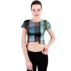 Glass Facade Colorful Architecture Crew Neck Crop Top by Nexatart