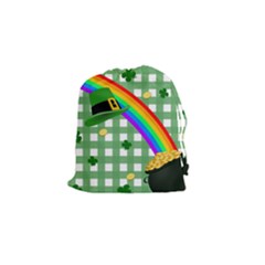 St  Patrick s Day Rainbow Drawstring Pouches (small)  by Valentinaart