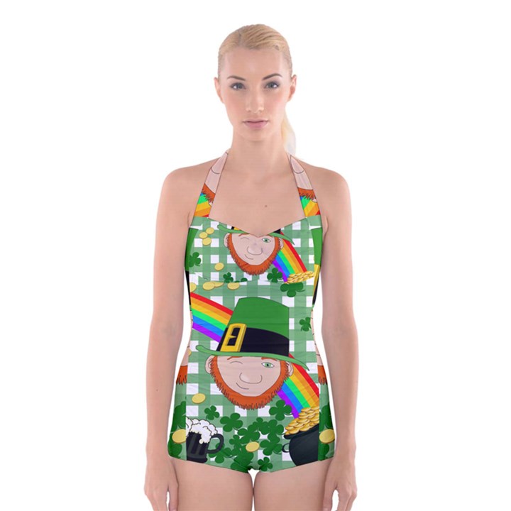 Lucky Irish Boyleg Halter Swimsuit 