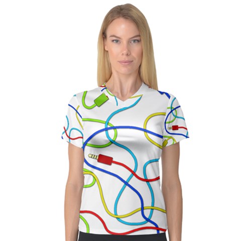 Colorful Audio Cables Women s V-neck Sport Mesh Tee by Valentinaart