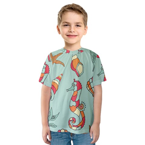 Seahorse Seashell Starfish Shell Kids  Sport Mesh Tee by Nexatart