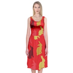 Hare Easter Pattern Animals Midi Sleeveless Dress by Amaryn4rt