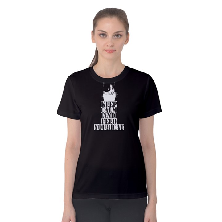 black keep calm and feed your cat  Women s Cotton Tee