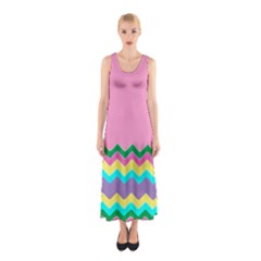 Easter Chevron Pattern Stripes Sleeveless Maxi Dress by Amaryn4rt