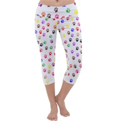 Paw Prints Background Capri Yoga Leggings by Amaryn4rt