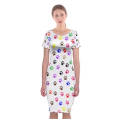 Paw Prints Background Classic Short Sleeve Midi Dress by Amaryn4rt