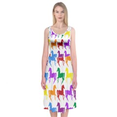 Colorful Horse Background Wallpaper Midi Sleeveless Dress by Amaryn4rt