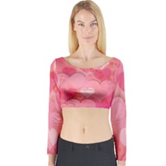 Hearts Pink Background Long Sleeve Crop Top by Amaryn4rt