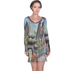 Japanese Art Painting Fantasy Long Sleeve Nightdress by Amaryn4rt