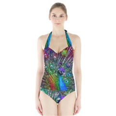 3d Peacock Pattern Halter Swimsuit by Amaryn4rt