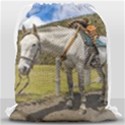 White Horse Tied Up at Cotopaxi National Park Ecuador Drawstring Bag (Large) View2