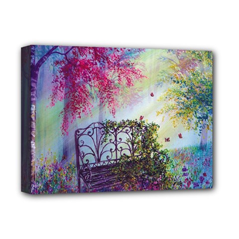 Bench In Spring Forest Deluxe Canvas 16  X 12   by Amaryn4rt