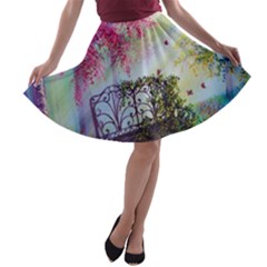 Bench In Spring Forest A-line Skater Skirt by Amaryn4rt