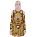 Chinese Dragon Pattern Velvet Long Sleeve Shoulder Cutout Dress View1