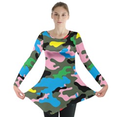 Rainbow Camouflage Long Sleeve Tunic  by boho