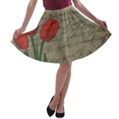 Vintage Tulips A-line Skater Skirt by Valentinaart