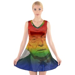 Rainbow Trump  V-neck Sleeveless Skater Dress by Valentinaart