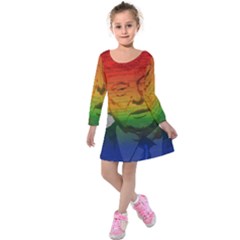 Rainbow Trump  Kids  Long Sleeve Velvet Dress by Valentinaart