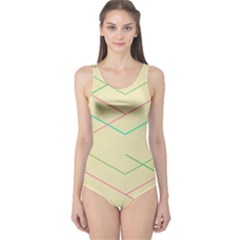 Abstract Yellow Geometric Line Pattern One Piece Swimsuit by Simbadda