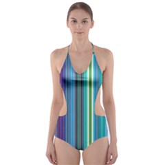 Color Stripes Cut-out One Piece Swimsuit by Simbadda