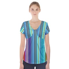 Color Stripes Short Sleeve Front Detail Top by Simbadda