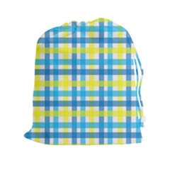 Gingham Plaid Yellow Aqua Blue Drawstring Pouches (xxl) by Simbadda