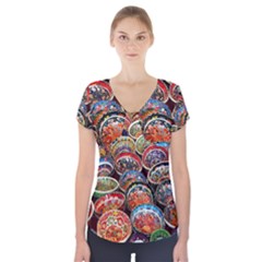 Art Background Bowl Ceramic Color Short Sleeve Front Detail Top by Simbadda