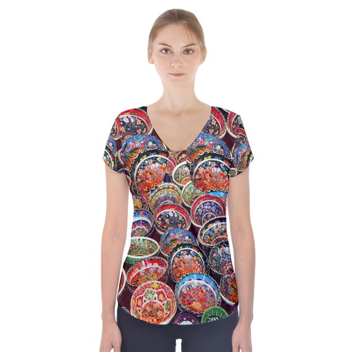 Art Background Bowl Ceramic Color Short Sleeve Front Detail Top