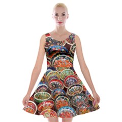 Art Background Bowl Ceramic Color Velvet Skater Dress by Simbadda