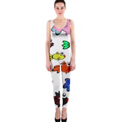 Fishes Marine Life Swimming Water Onepiece Catsuit by Simbadda