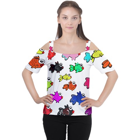 Fishes Marine Life Swimming Water Women s Cutout Shoulder Tee by Simbadda