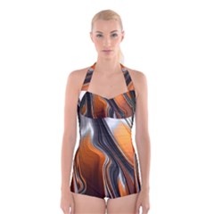 Fractal Structure Mathematics Boyleg Halter Swimsuit  by Simbadda